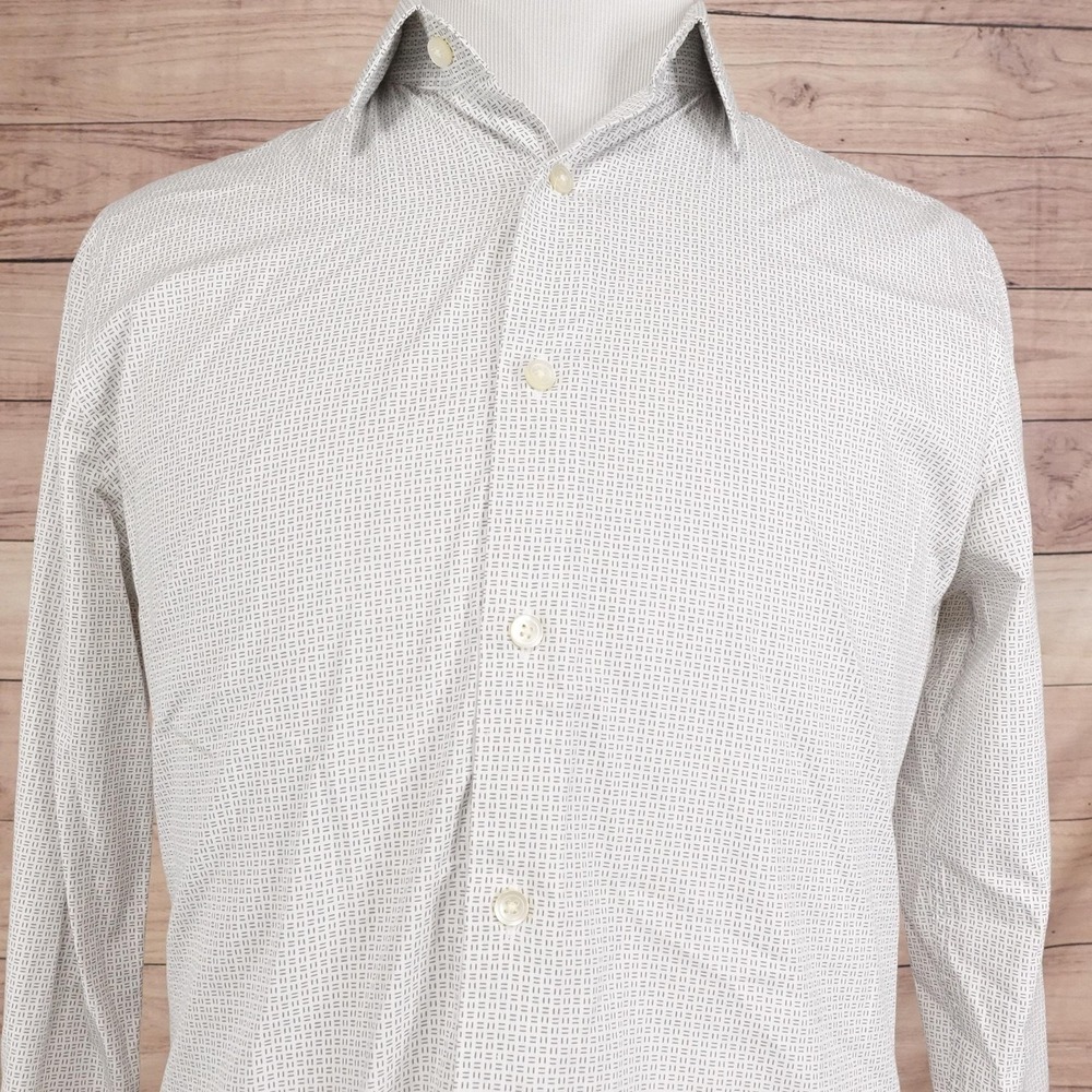 Express Shirt Mens M White Geometric Long Sleeve Button-Up Slim Fit Cotton‎